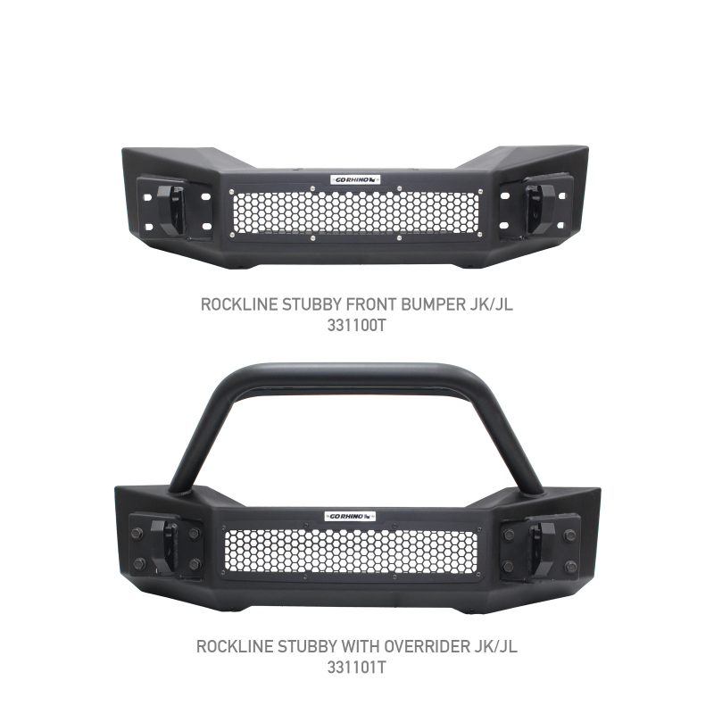 Jeep Wrangler Bumper - Front - Go Rhino - Rockline Front Stubby with Overrider - Textured Black - `07-`20